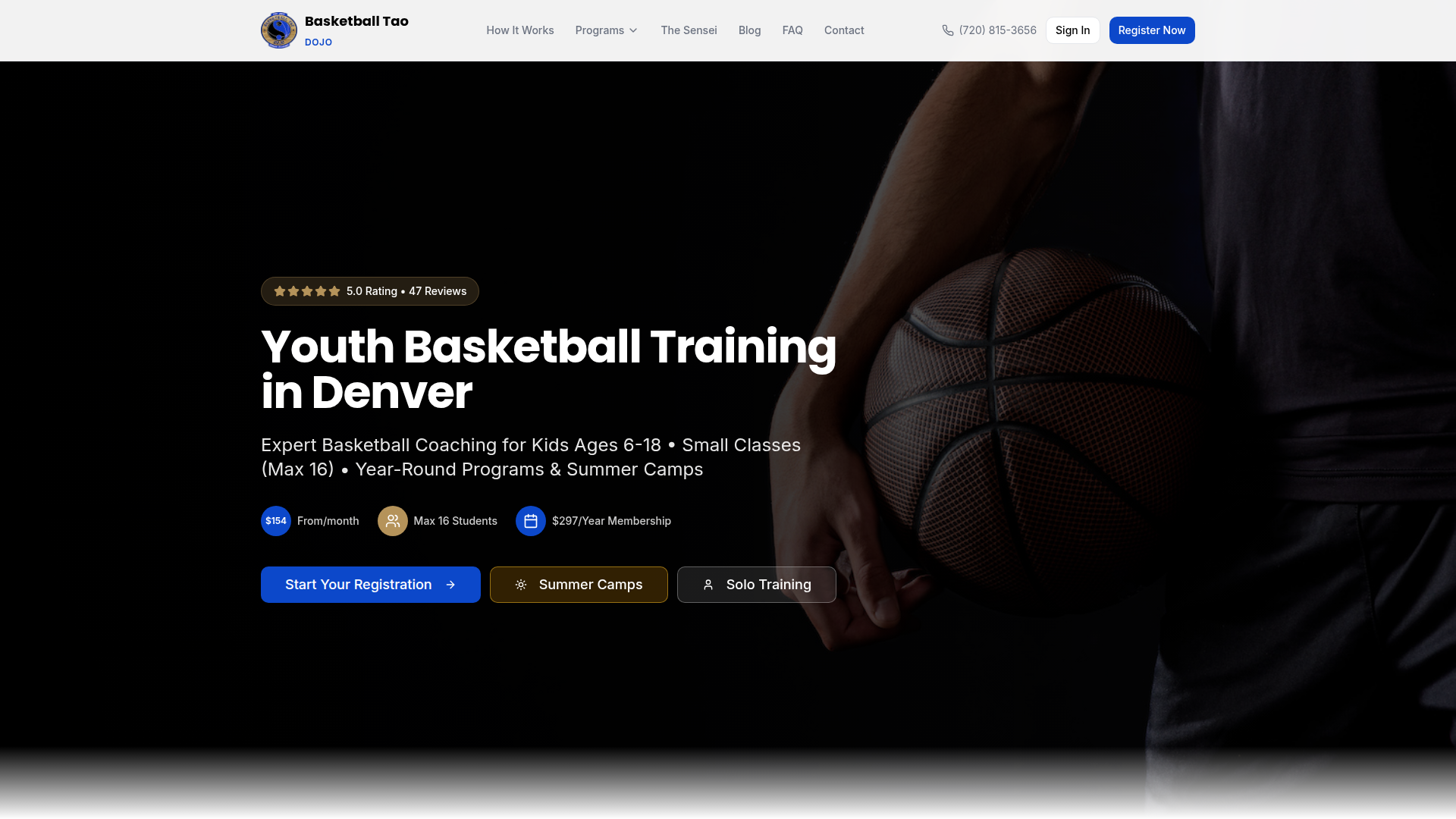 Basketball Tao Dojo website after redesign